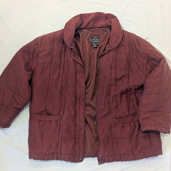 Vintage Bogari Studio Quilted Silk Jacket XL Maroon/Peach Designer - Picture 1 of 13